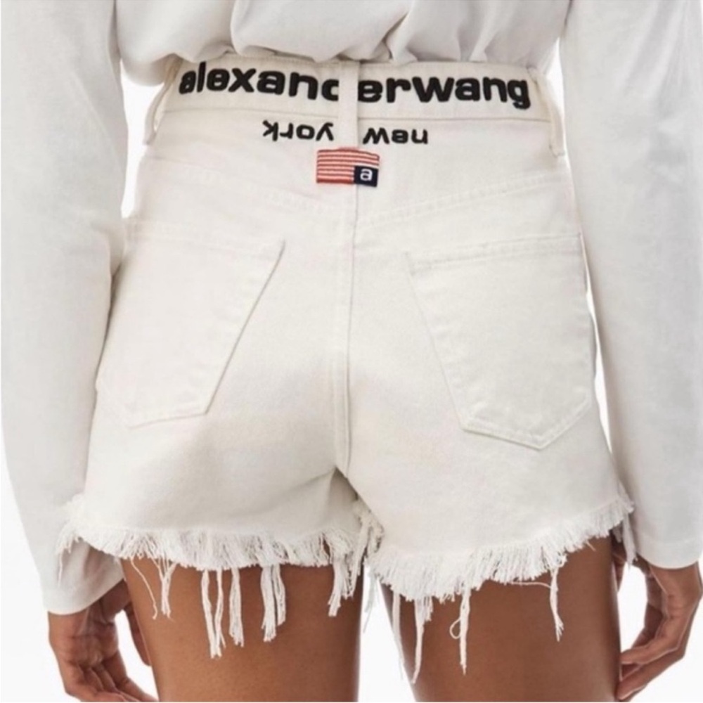 Alexander Wang Cream White Distressed Jean Shorts